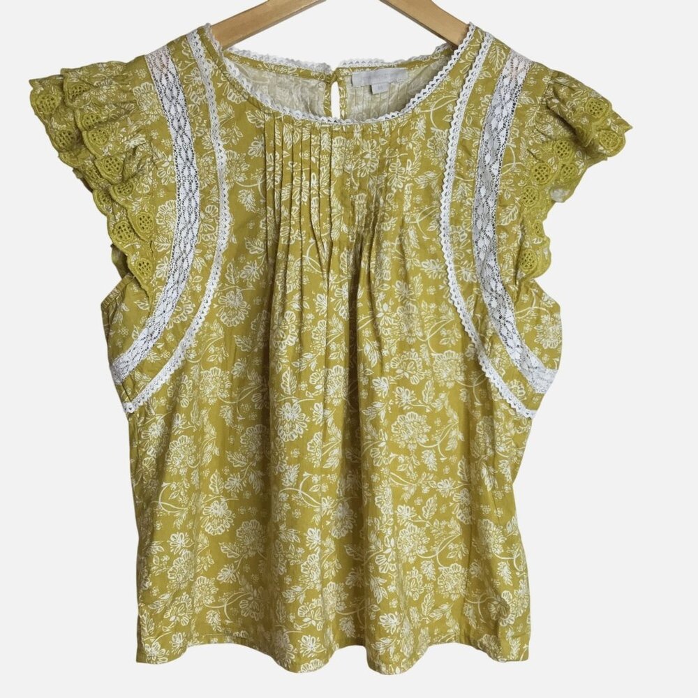 Women’s Lace Trim Floral Crop Top in Mustard